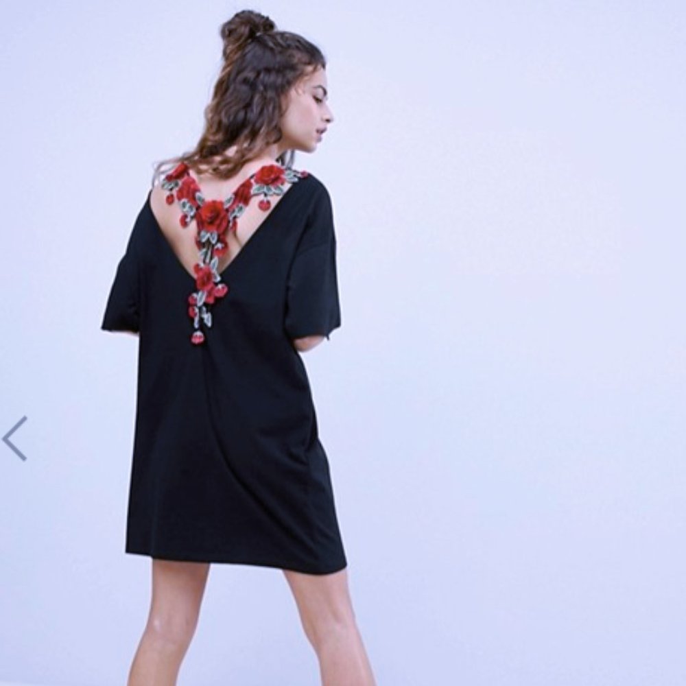 Asos Rose Embroidery T-Shirt Dress US 10